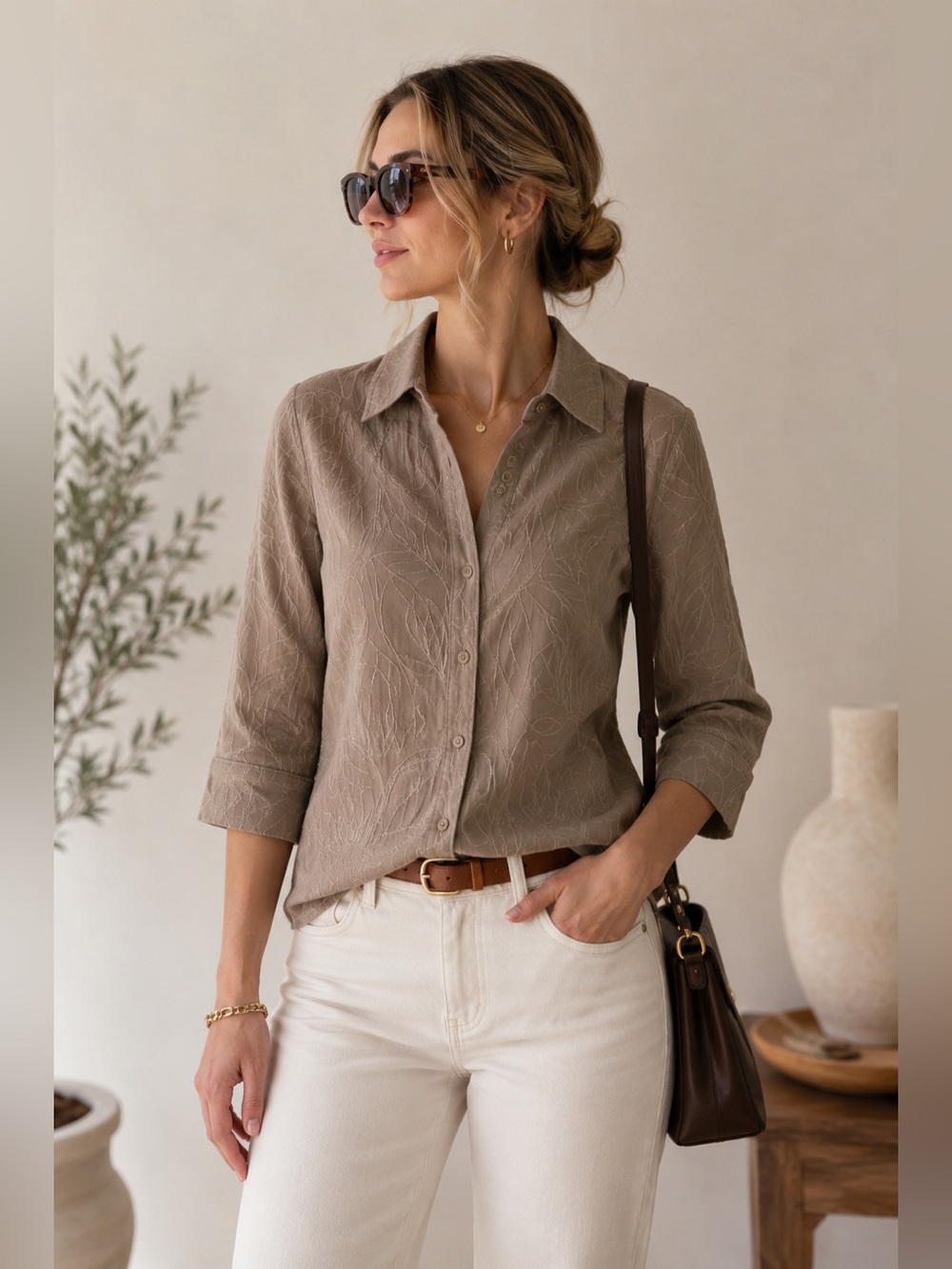 Kenar NWT 100% Linen Embroidered Button Front Blouse Size S